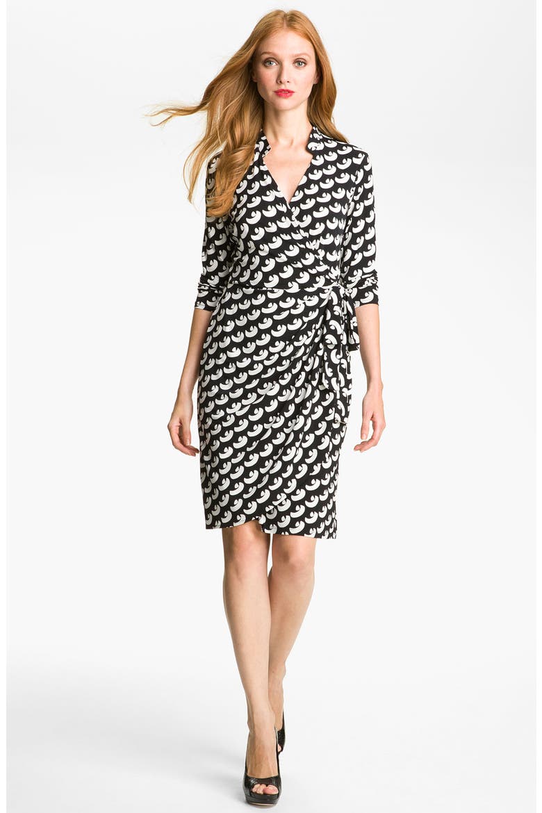 Print Jersey Wrap Dress, Alternate, color, BLACK/ SOFT WHITE