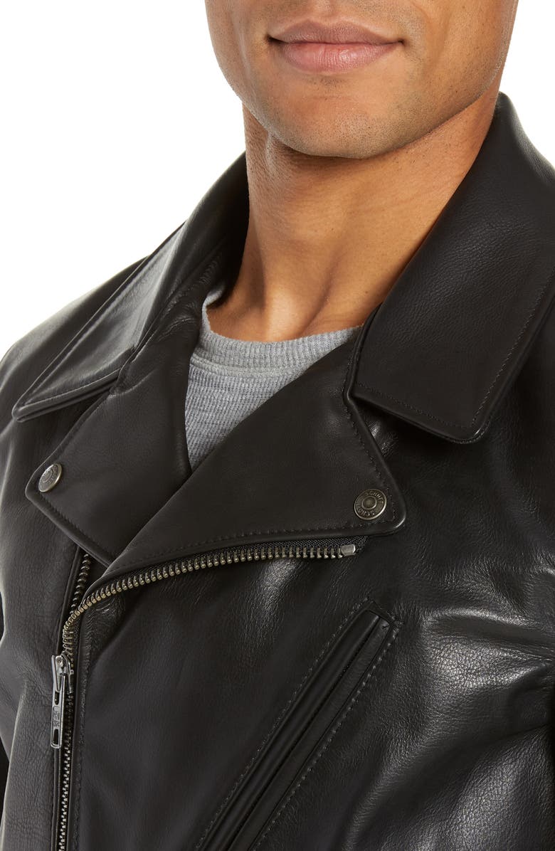 Schott NYC Waxy Cowhide Leather Moto Jacket, Alternate, color, Black