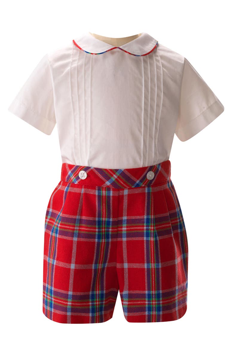 Rachel Riley Tartan Tipped Cotton Shirt & Shorts Set, Main, color, 