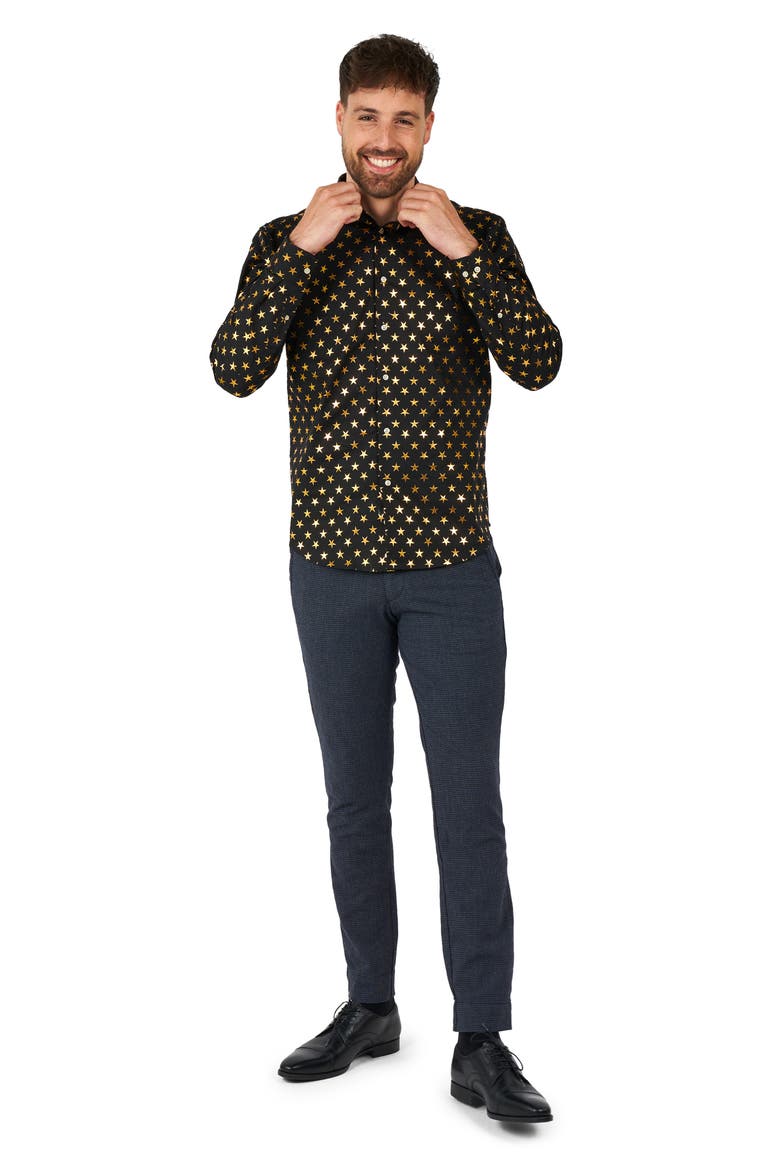 Foil Star Dress Shirt, Alternate, color, BLACK