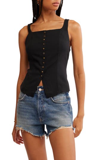 Free People A Moment In Time Back Lace Vest In Black