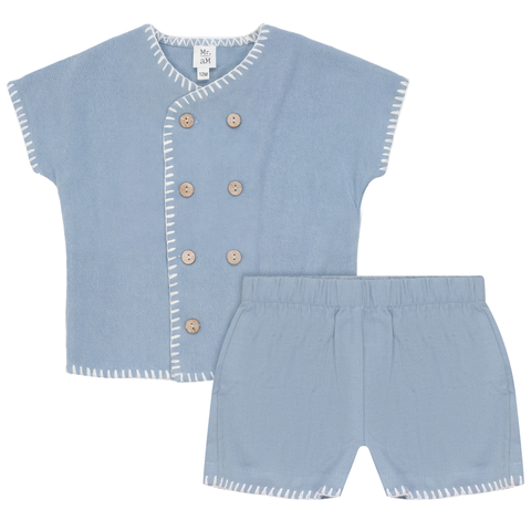 Double Breasted Cotton Linen Shirt and Shorts Set (Toddler & Little Kid)