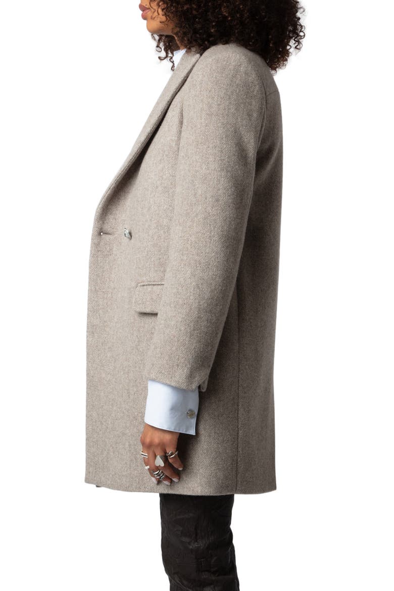 Marco Chevron Wool Blend Coat, Alternate, color, LATTE