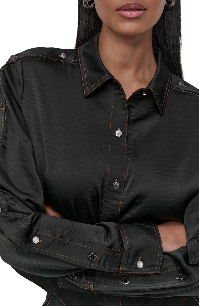 DKNY Glazed Crinkle Satin Button-Up Shirt, Alternate, color,