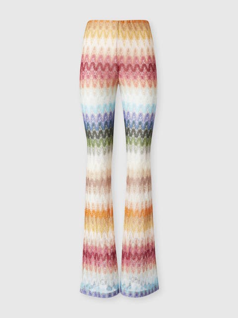 Flare Viscose Trousers With Dégradé Lace Motif