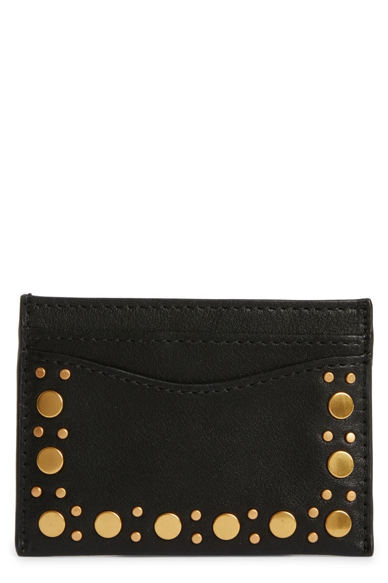 Noemie Stud Leather Card Case (Nordstrom Exclusive), Main, color, BLACK