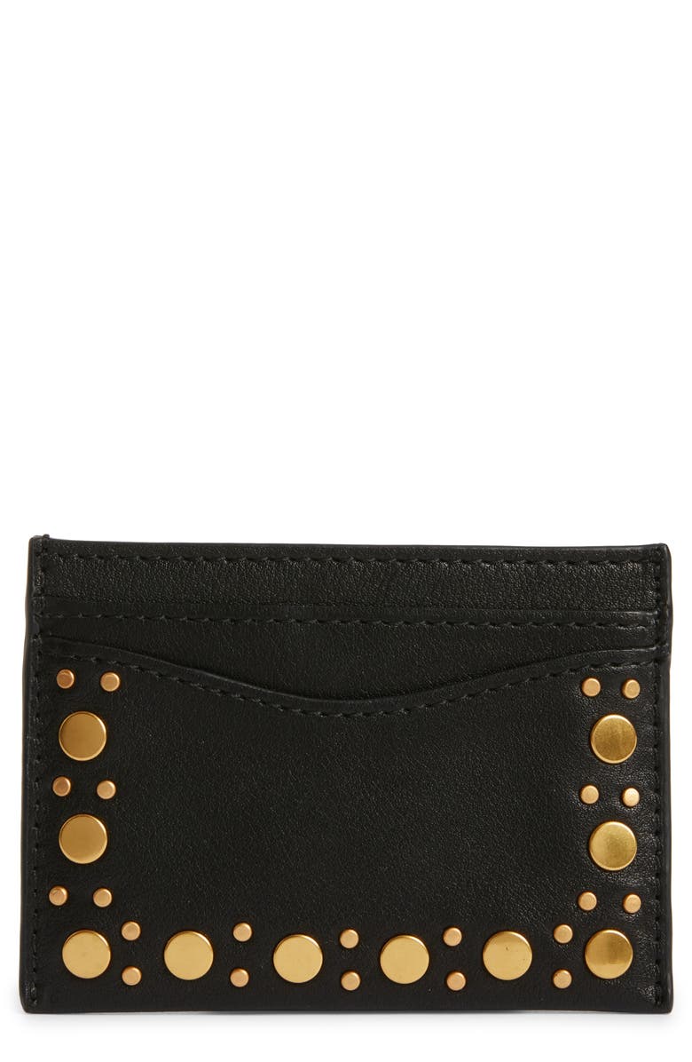 Rebecca Minkoff Noemie Stud Leather Card Case, Main, color, Black