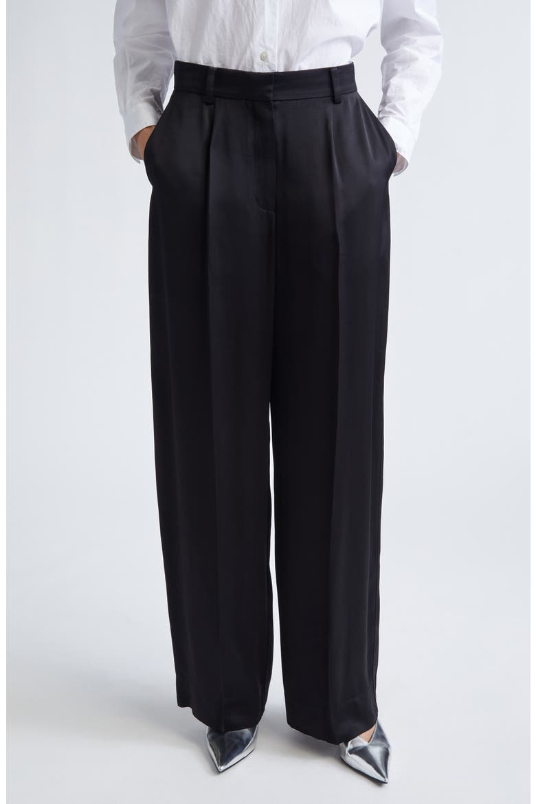 Pleated Fluid Pants, Main, color, BLACK
