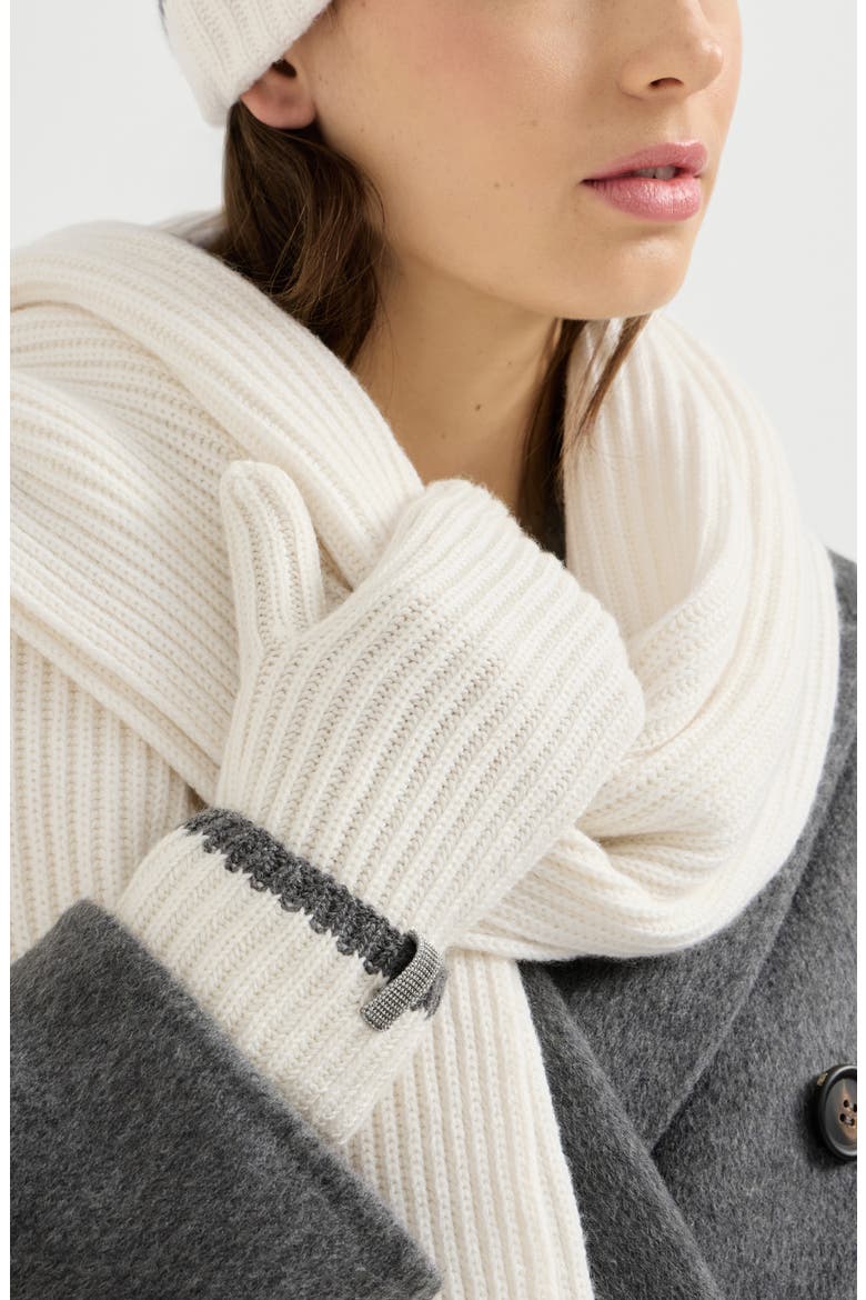 Cashmere English rib knit mittens with monili, Alternate, color, Panama