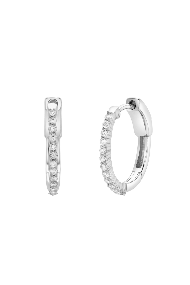 Evangeline Halfway Diamond Set Huggie Hoop Earrings in 14K Gold, Main, color, 14K White Gold