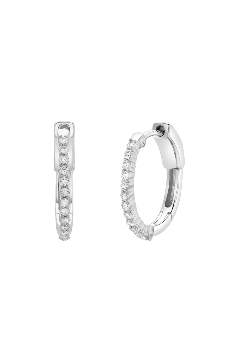 LuvMyJewelry Evangeline Halfway Diamond Set Huggie Hoop Earrings in 14K Gold, Main, color, 14K White Gold