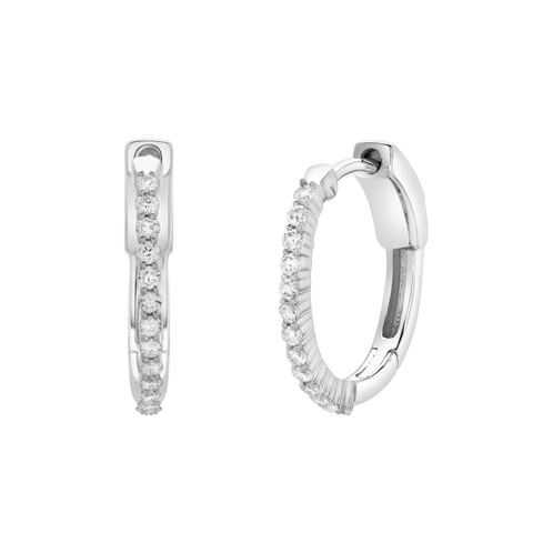 Evangeline Halfway Diamond Set Huggie Hoop Earrings in 14K Gold