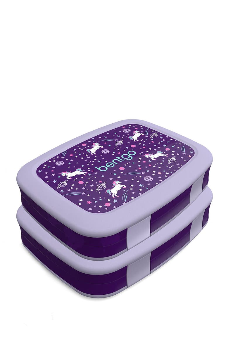 2-Pack of Kids Prints Leak-Proof 5-Compartment Bento-Style Lunch Box - Unicorn, Main, color, PURPLE