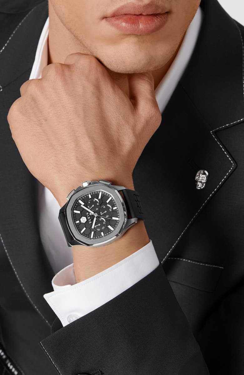 PHILIPP PLEIN Spectre Chronograph Silicone Strap Watch, 44mm, Alternate, color, Stainless Steel