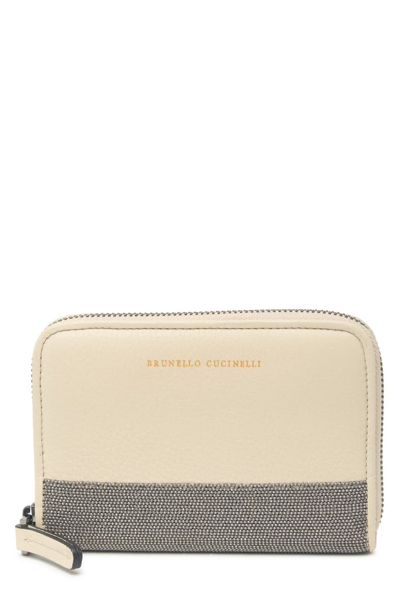 Bead Chain Leather Wallet, Main, color, RICE