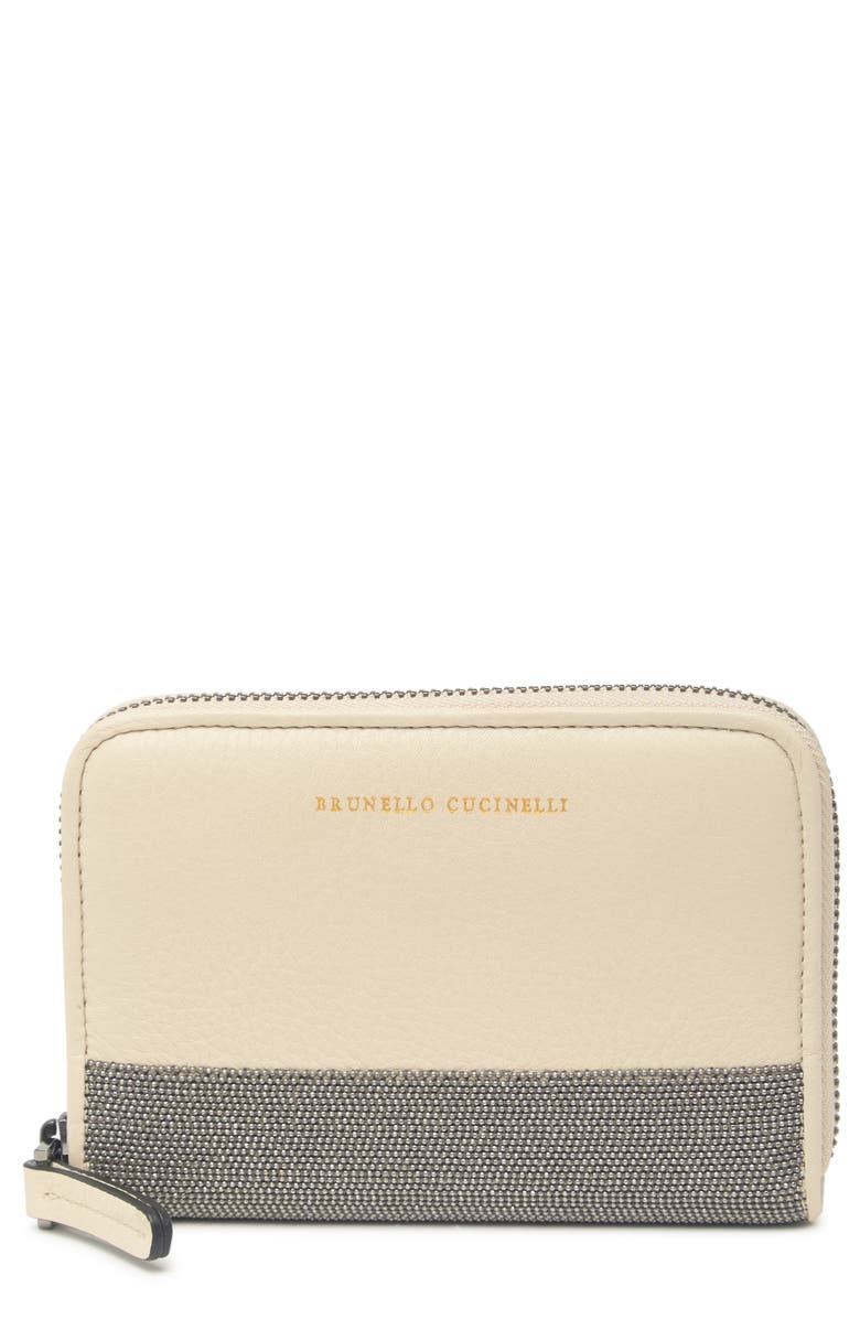 Brunello Cucinelli Bead Chain Leather Wallet, Main, color,