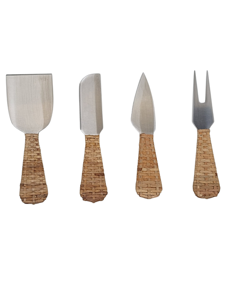 Artifacts Rattan Stainless-Steel Cheese Knives (Set of 4) - with Gift Box