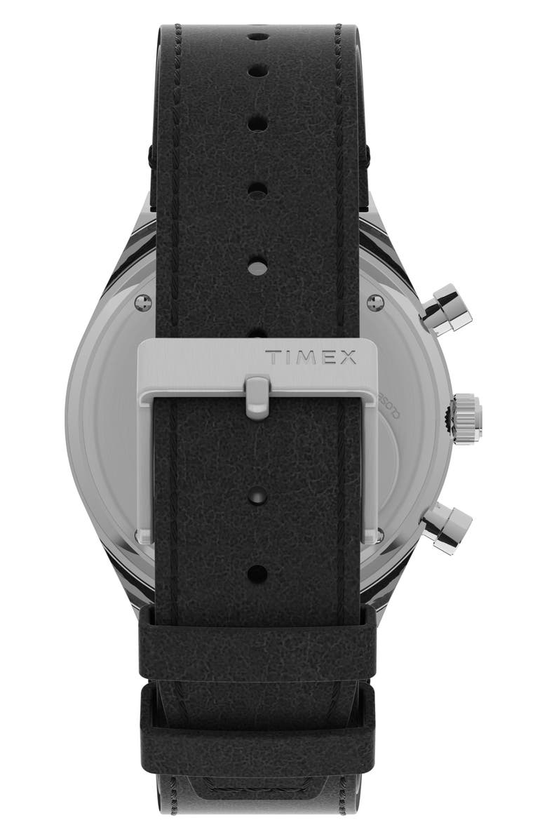 Timex<sup>®</sup> Q Timex Chronograph Leather Strap Watch, 40mm, Alternate, color, Silver/ Black/ Black