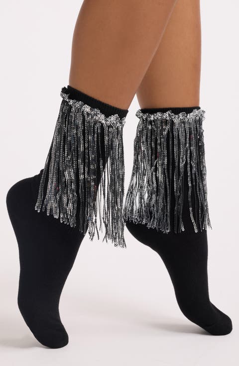 Bowie Sequin Tassel Cotton Blend Crew Socks