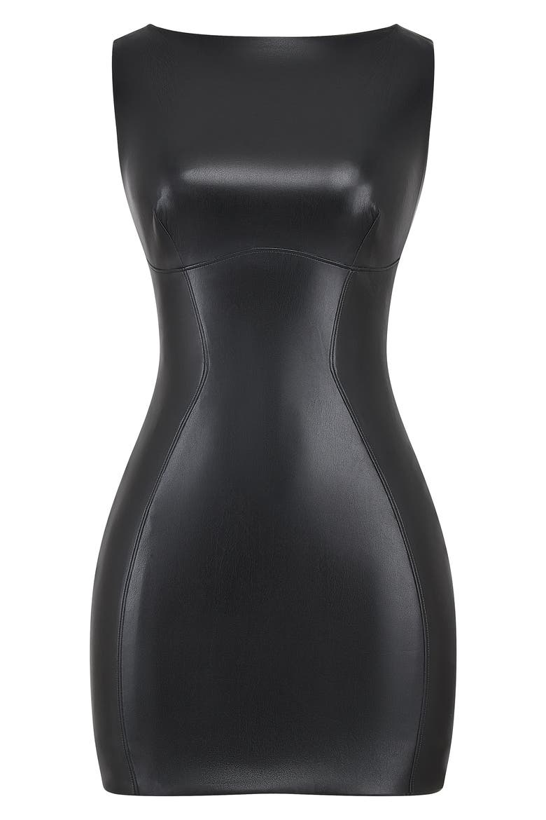 Leola Faux Leather Minidress, Alternate, color, BLACK