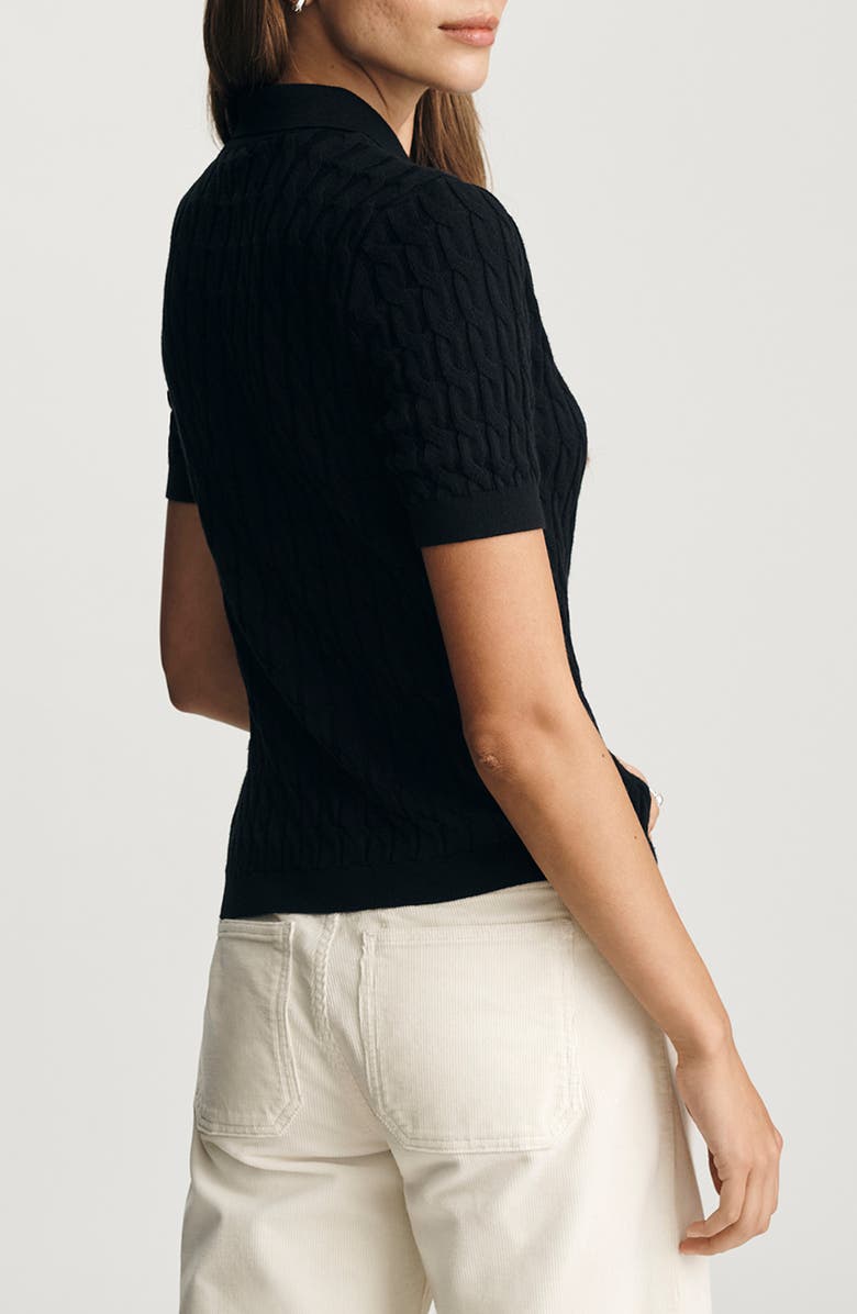 Mavi Jeans Cable Stitch Short Sleeve Cotton & Cashmere Polo Sweater, Alternate, color, Black