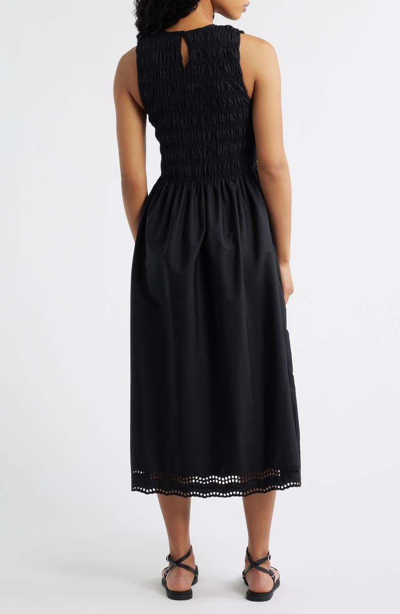 Madewell The Embroidered Melody Smocked Midi Dress, Alternate, color, Jet Black