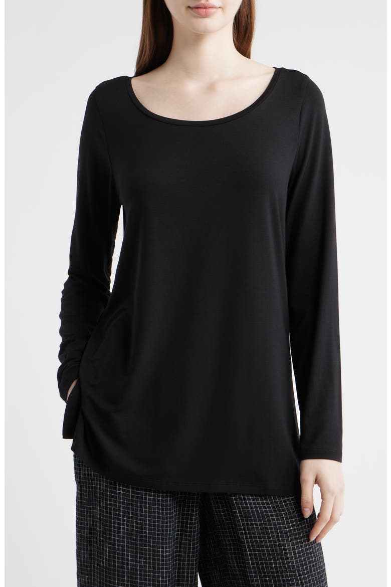 Ballet Neck Long Sleeve Tunic, Main, color, BLACK