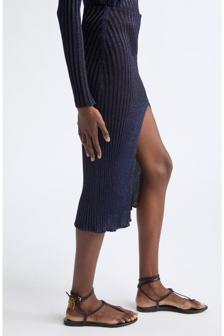 Metallic Rib Midi Skirt, Alternate, color, DARK BLUE