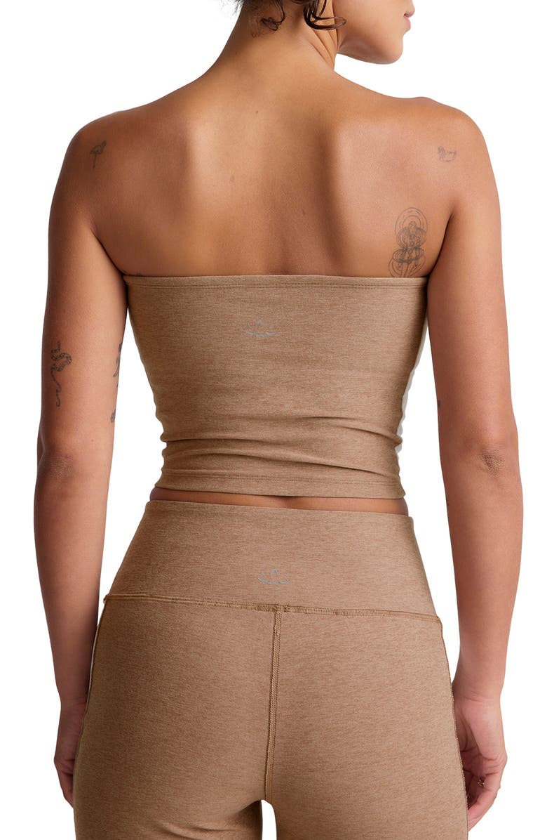 Beyond Yoga Space Dye Strapless Stripe Crop Top, Alternate, color, Desert Sand/ Cloud White