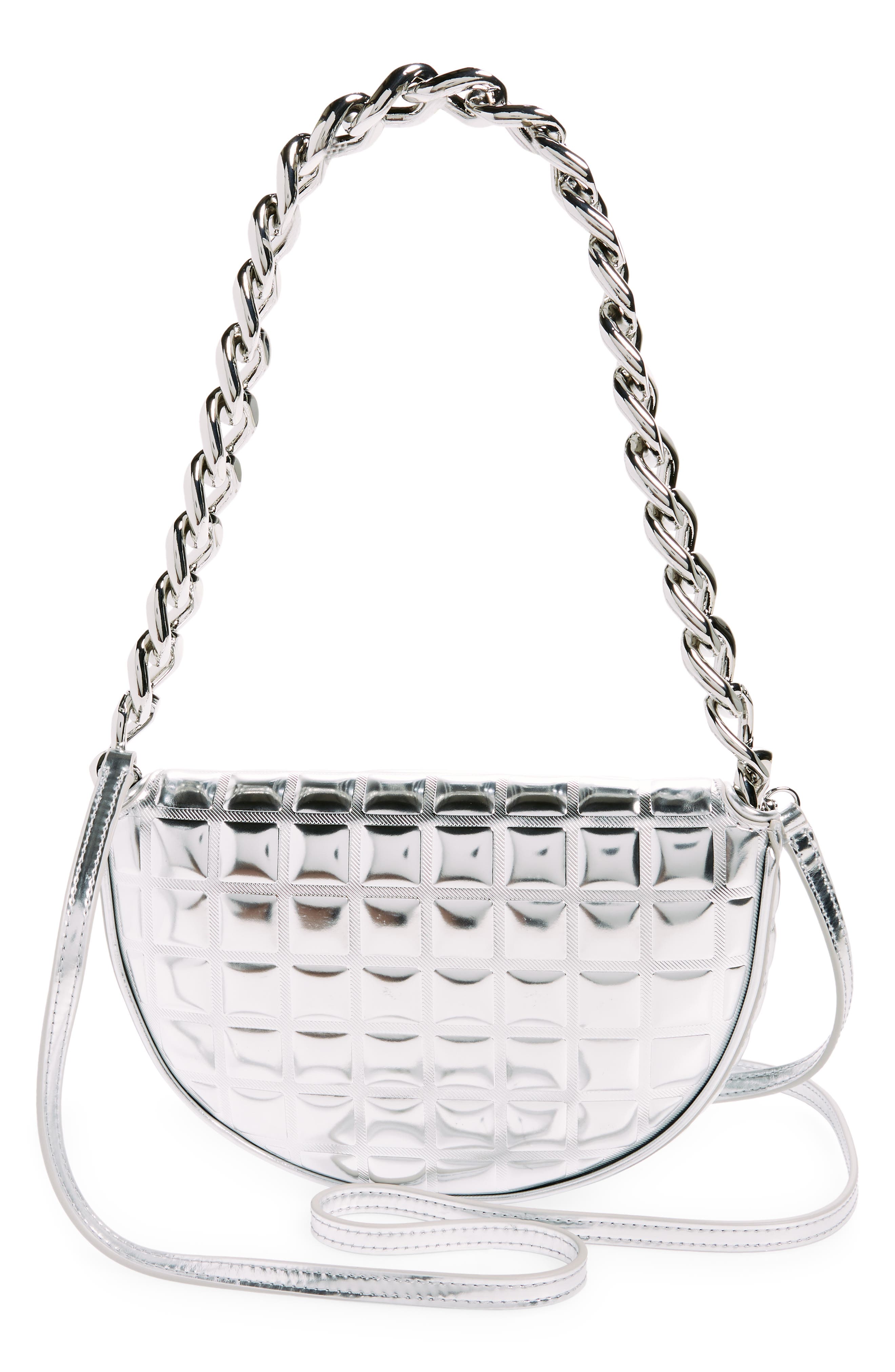 Tory Burch Mini Fleming Soft Metallic Crescent Shoulder Bag, Alternate, color, 