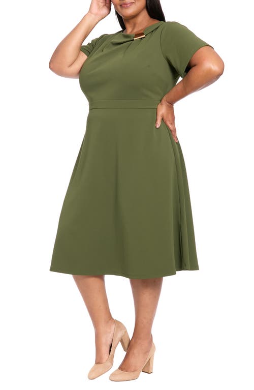 London Times Plus Size Fit And Flare Short Sleeve Dress In Green