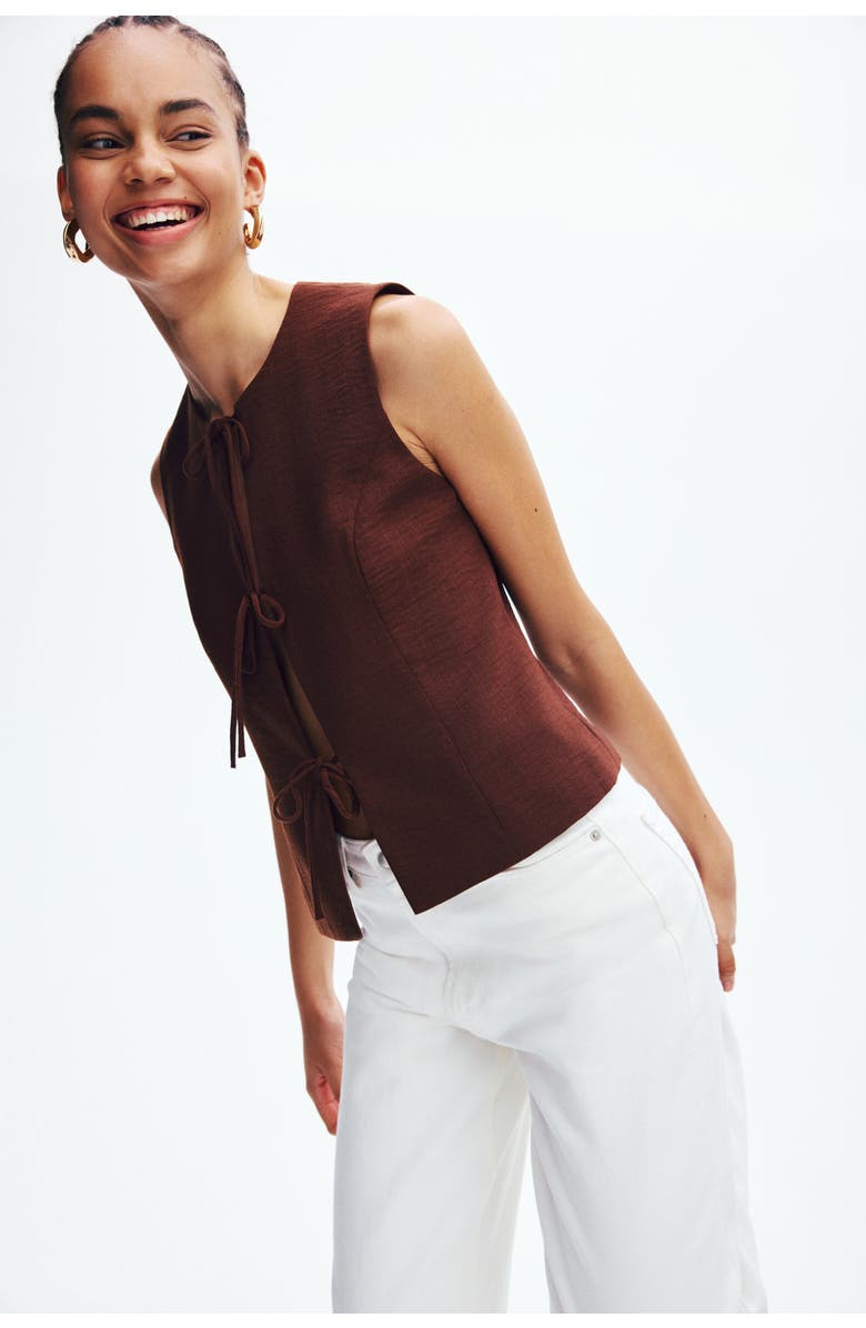 H&M Tie-detail Waistcoat, Alternate, color, Dark Brown