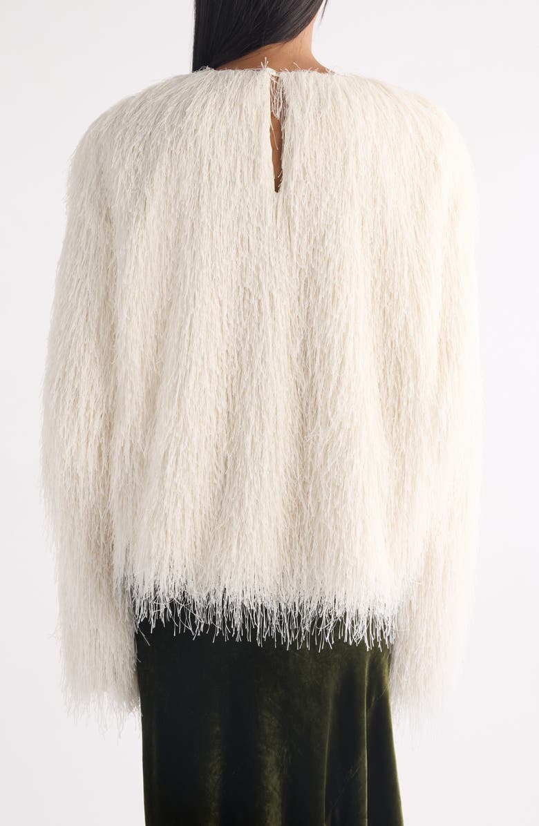 Dries Van Noten Capos Shaggy Faux Fur Top, Alternate, color, White