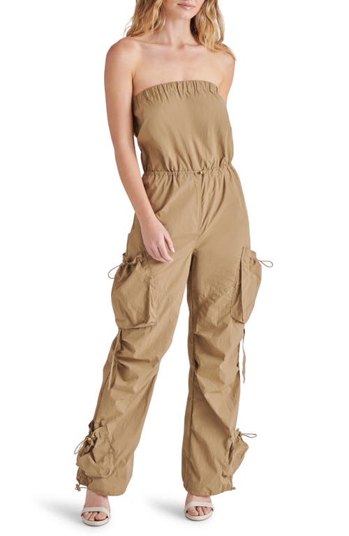 Steve Madden Kylo Strapless Nylon Jumpsuit In Oak Buff