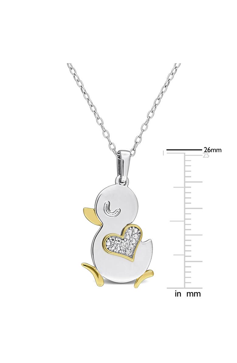 DELMAR Diamond Accent Heart Duck Pendant Necklace, Alternate, color, Metallic Silver