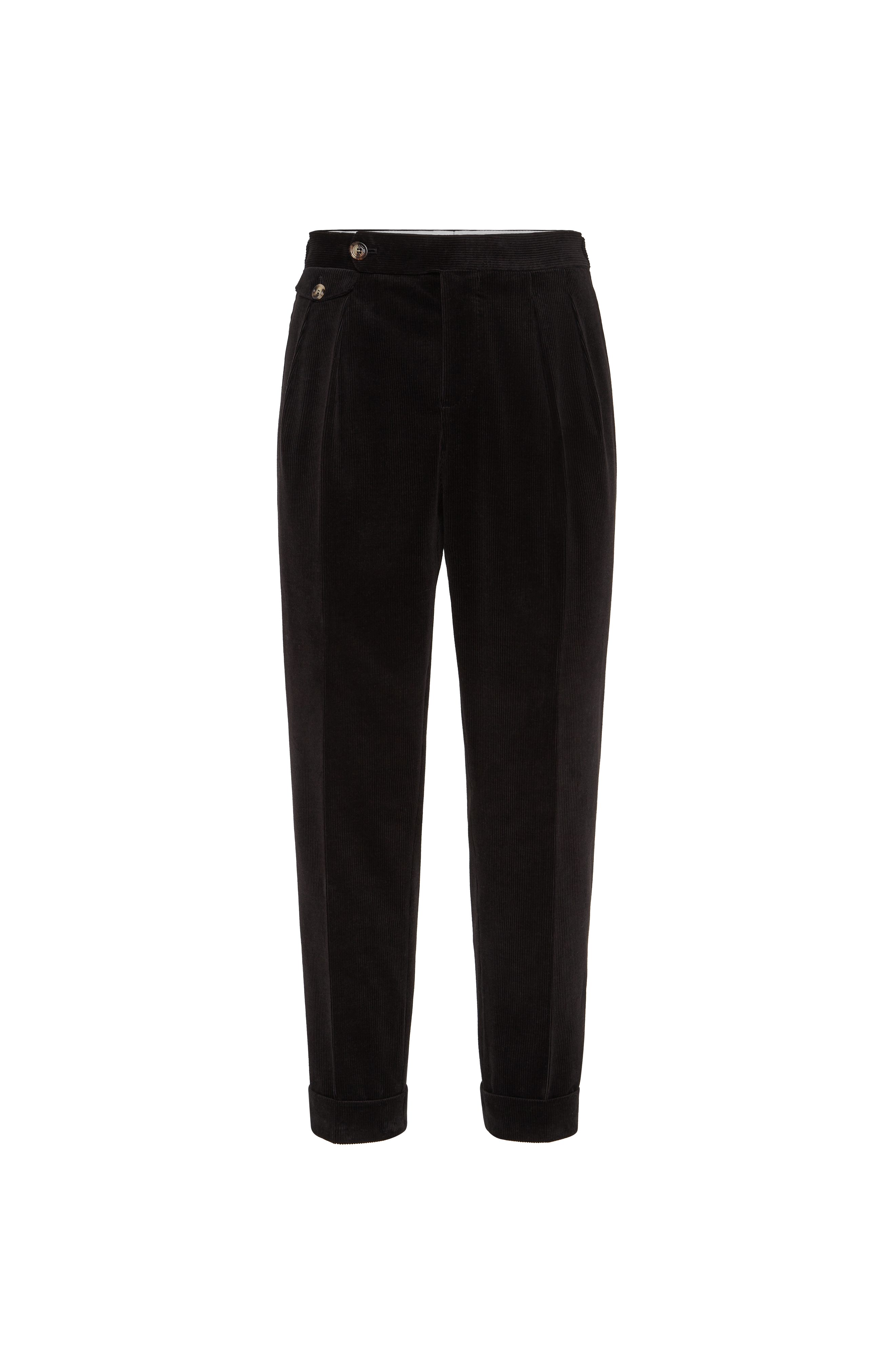 Trousers with double pleats and tabs