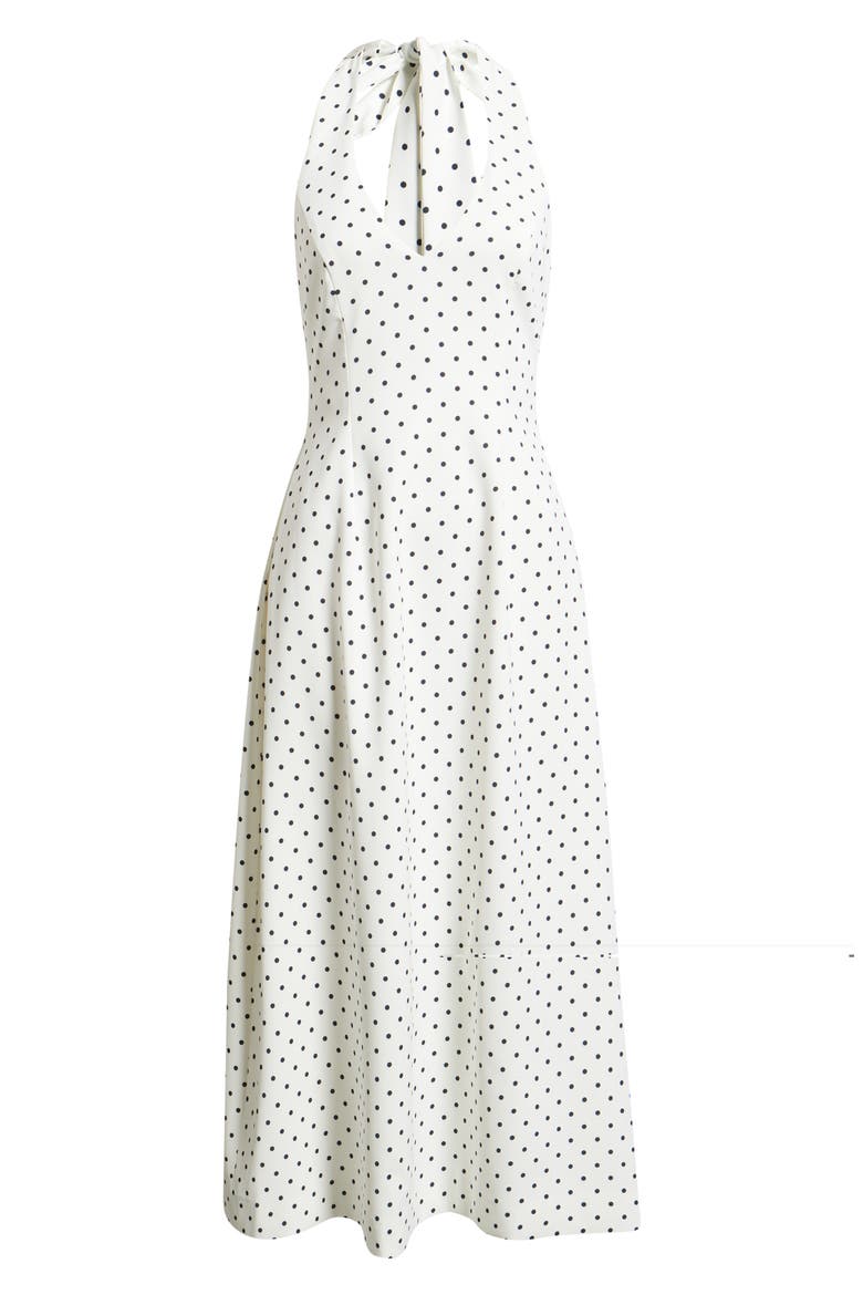 Polka Dot Halter Neck Midi Dress, Alternate, color, WHITE POLKA DOT