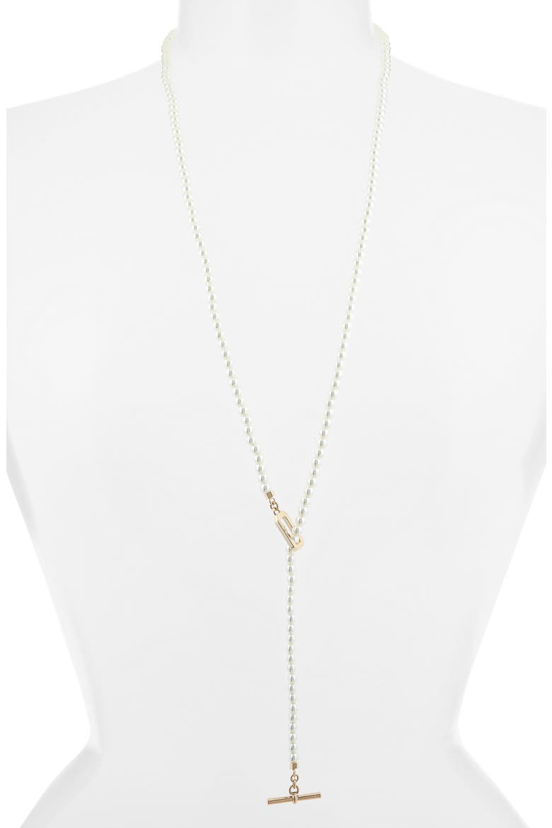 Faux Pearl Lariat Necklace, Alternate, color, PEARL/ GOLD