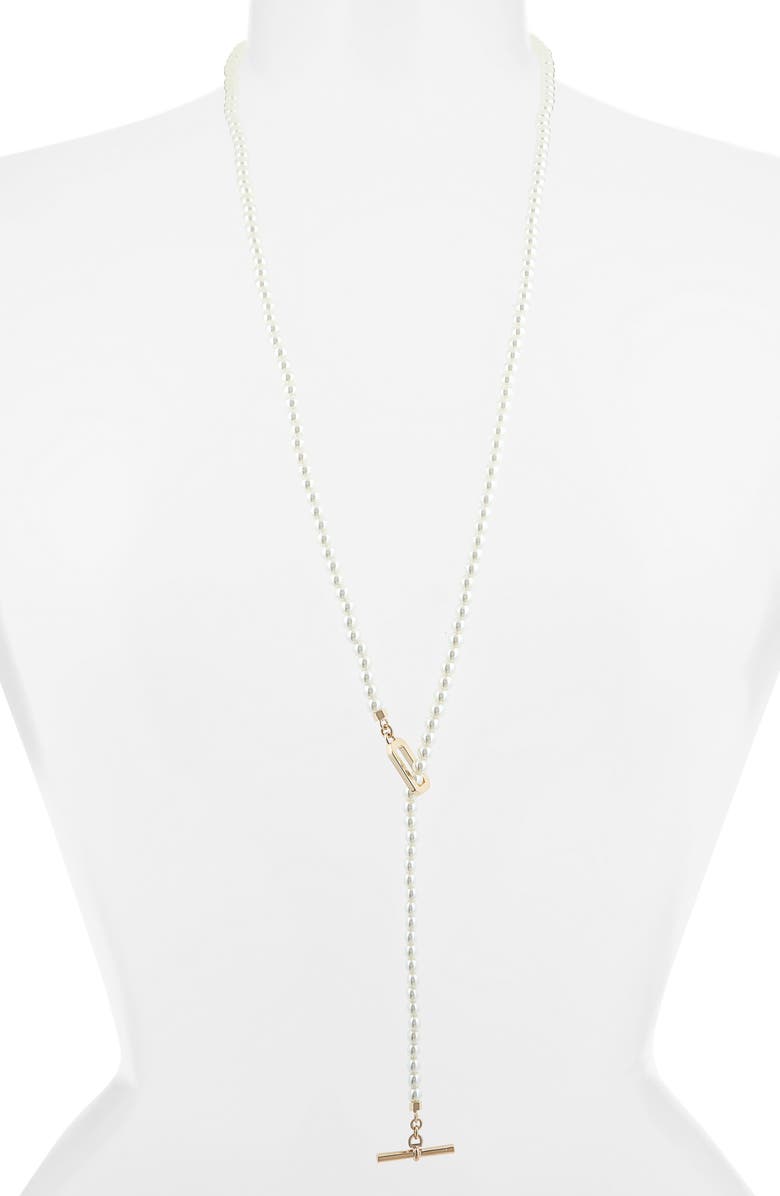 AllSaints Faux Pearl Lariat Necklace, Alternate, color, Pearl/ Gold