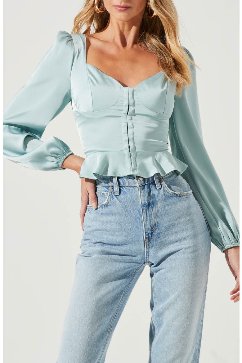 Satin Peplum Top, Alternate, color, SAGE