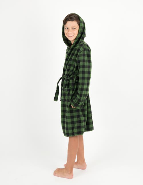 Leveret Kids Printed Fleece Hooded Robe In Green