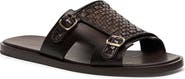 Santoni Duo Woven Leather Monk Strap Slide Sandal