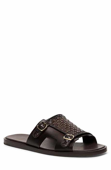 Santoni Duo Woven Leather Monk Strap Slide Sandal