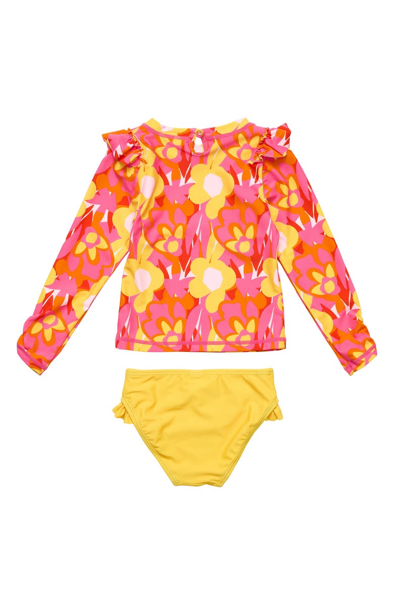 Snapper Rock Kids' Pop of Sunshine Ruffle One-Piece Rashguard Swimsuit, Alternate, color, 