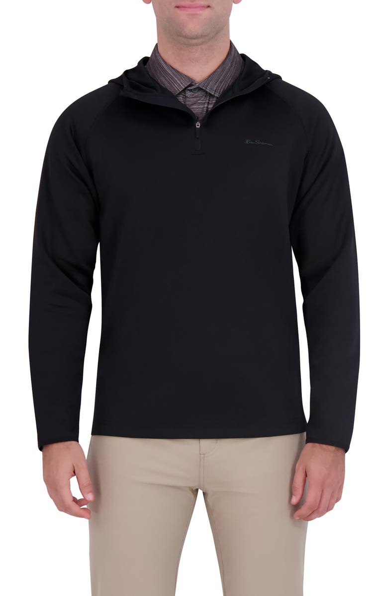 Ben Sherman Scuba Knit Quarter Zip Hoodie, Main, color, Black