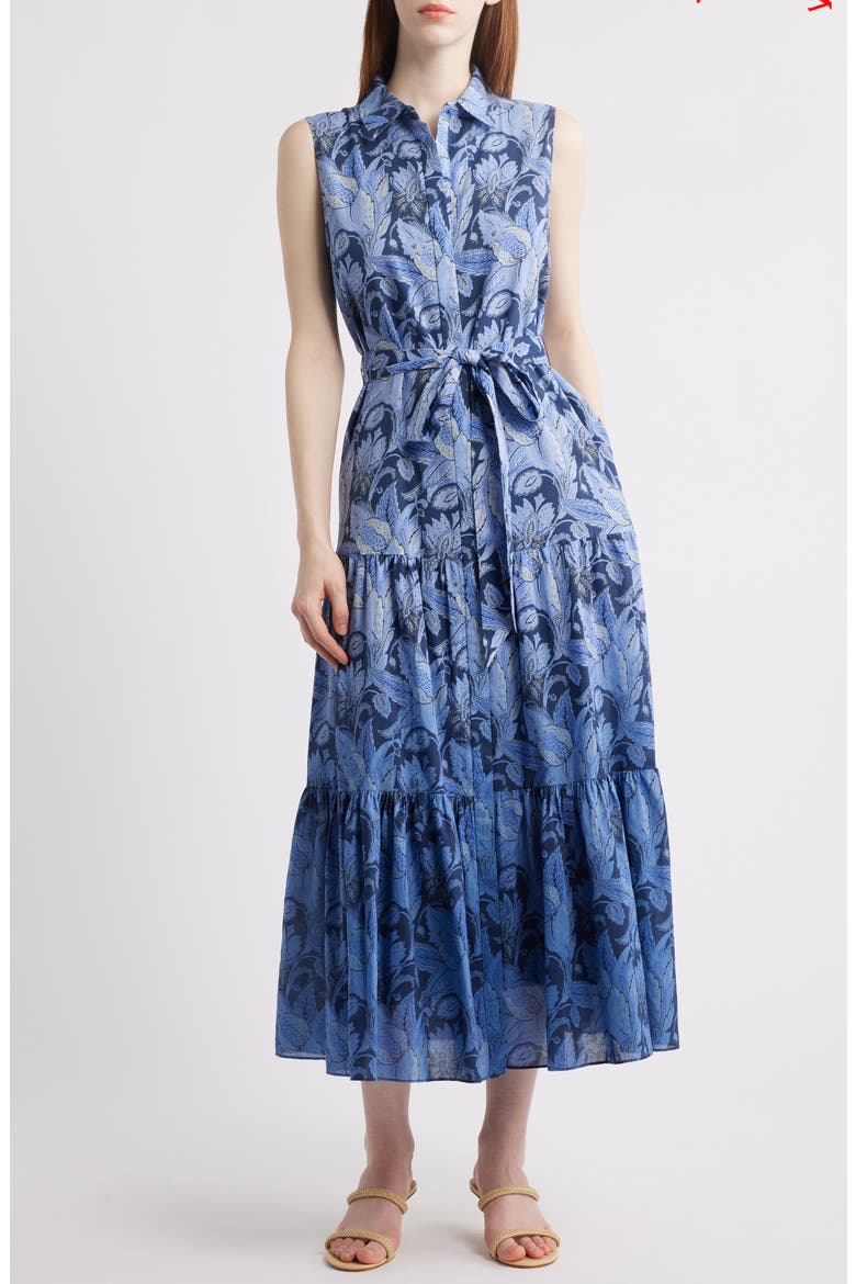 Floral Dip Dye Sleeveless Cotton Shirtdress, Main, color, BLUE MULTI