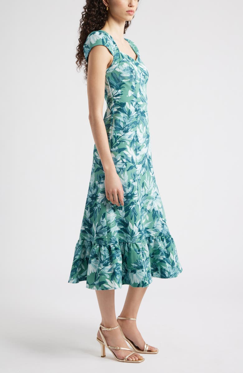Chelsea28 Sweetheart Neckline Cap Sleeve Midi Dress, Alternate, color, Green Allison Bloom