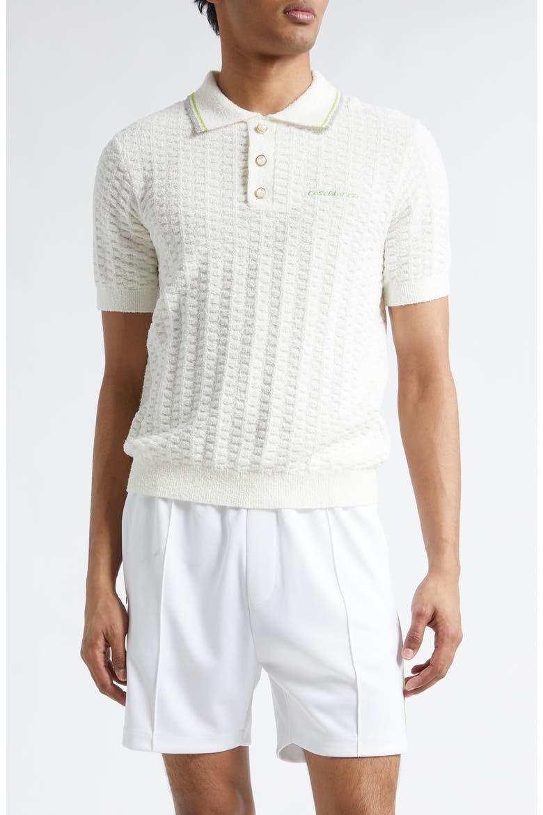 Tennis Logo Embroidered Bouclé Polo, Main, color, WHITE