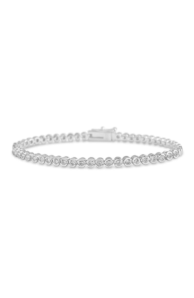 Sterling Forever Rhodium Plated Bezel Cubic Zirconia Tennis Bracelet, Main, color,
