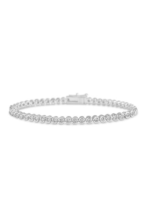Rhodium Plated Bezel Cubic Zirconia Tennis Bracelet